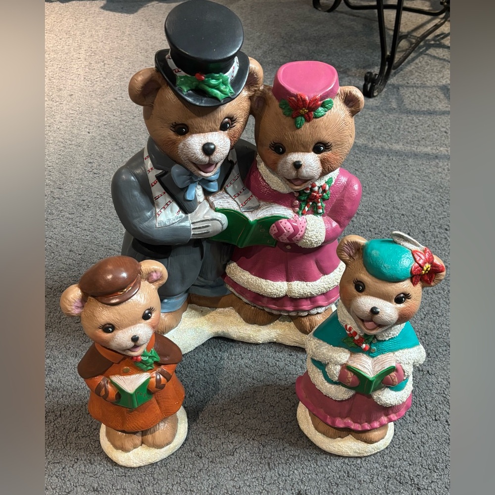 Vintage Large Christmas Caroling Teddy Bears Ceramic Family Hand painted